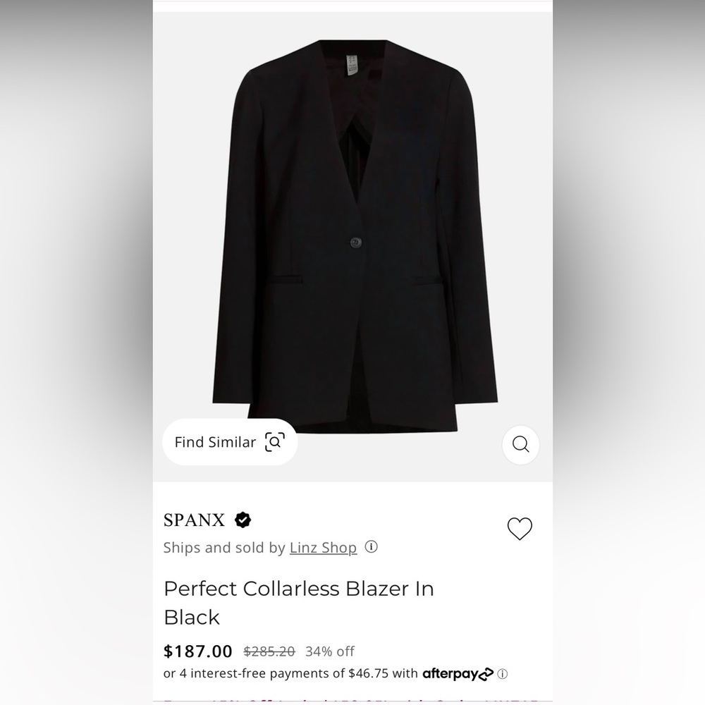 Brand new with tags! SPANX!!  Collarless perfect black jacket.